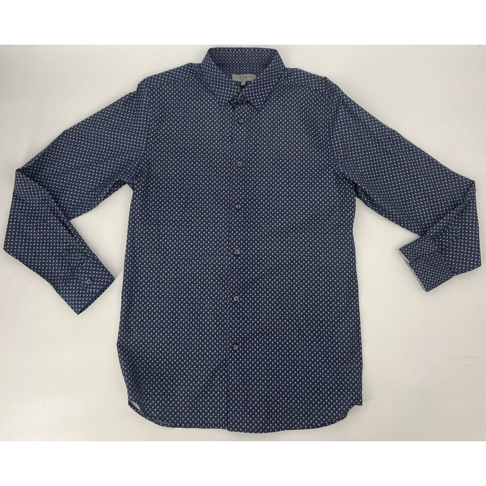 Ted Baker London Luxury Blue Long Sleeve Button Down Dress Shirt Size 3